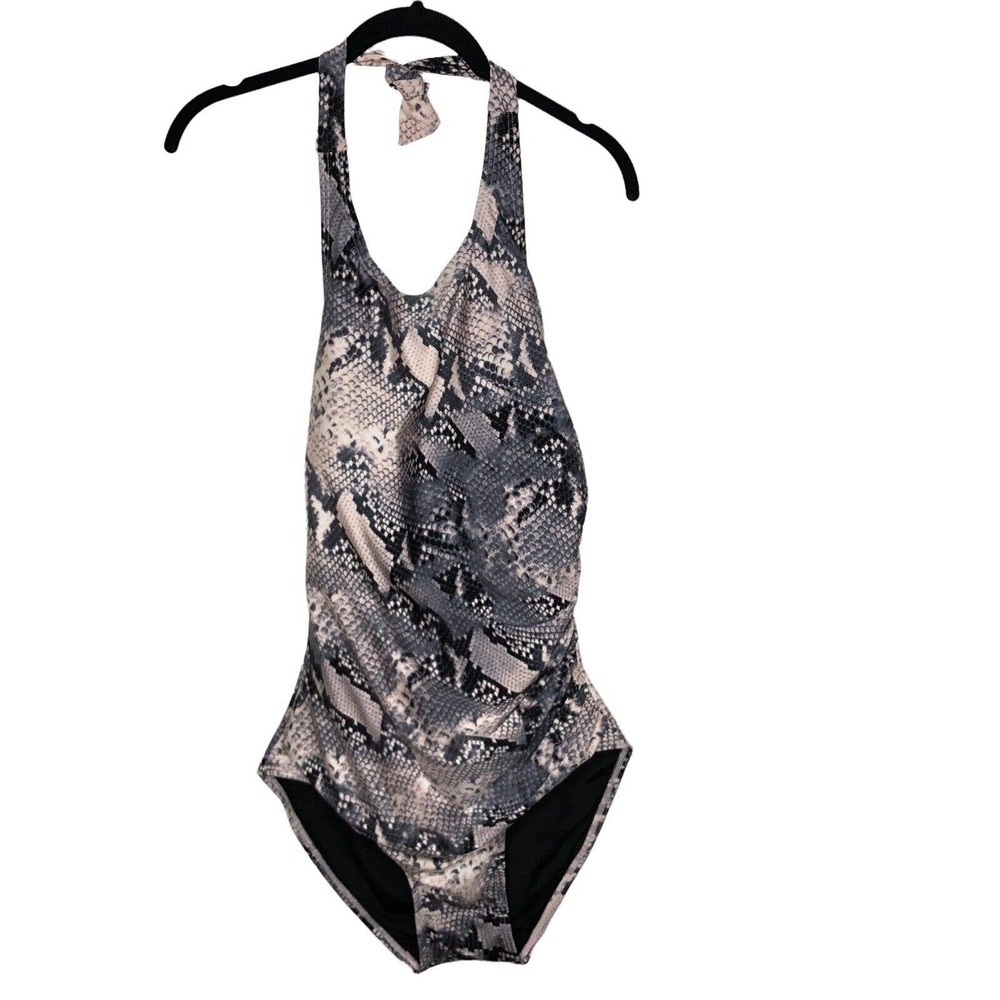 NWT Calvin Klein Womens Snakeskin Print one Piece Swimsuit Size 16 Halter‎ Neck - Picture 3 of 9